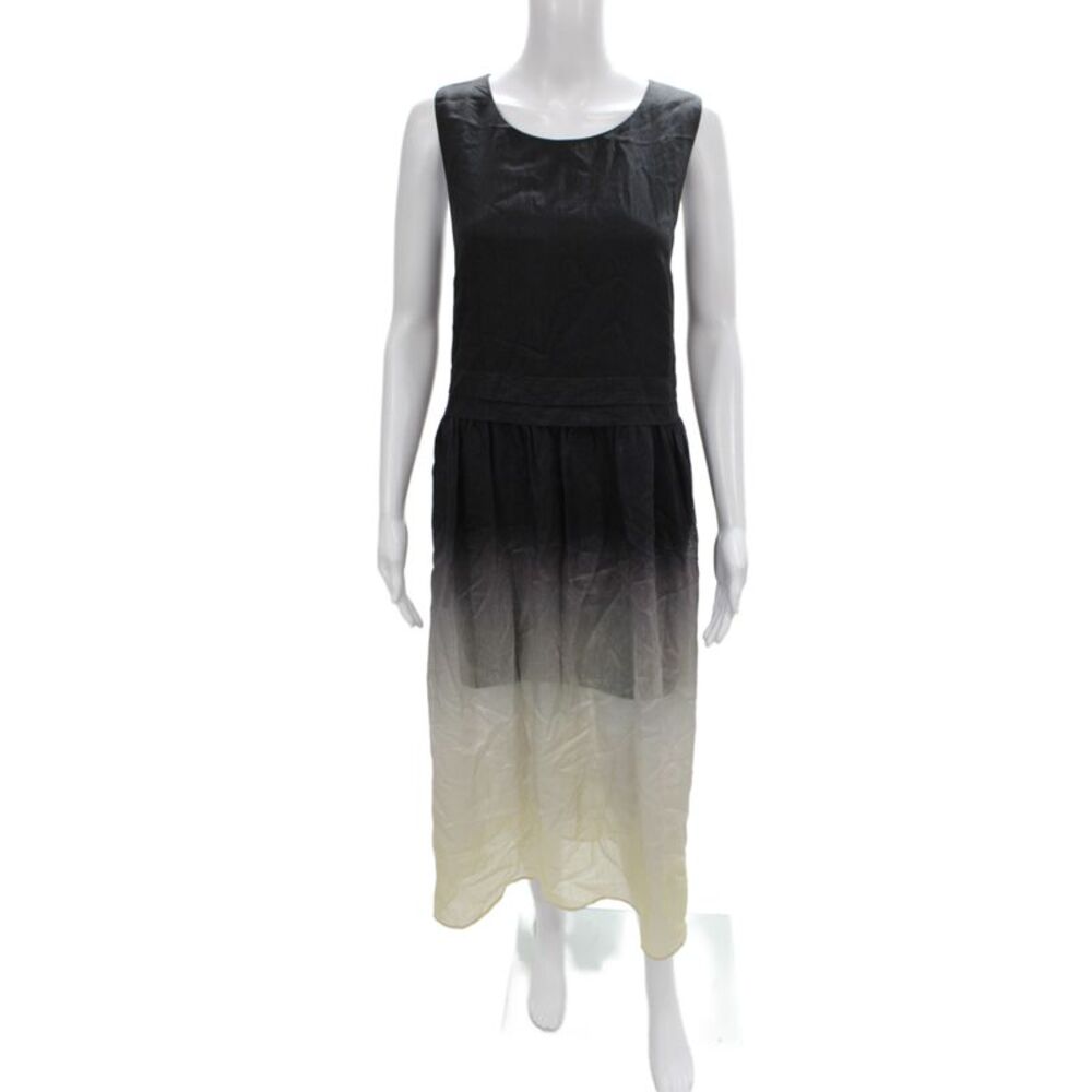 FIBFLX Women Tank Dress Black Scoop Neck Sleeveless Midi Ombre Size S
